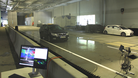 Indoor test hall with test setup